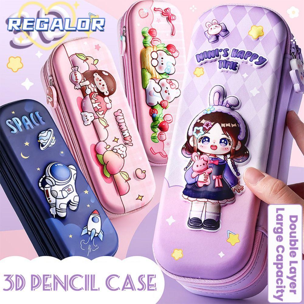 REGALOR0G Pencil , Capyabra กล่องปากกาความจุขนาดใหญ่, ของขวัญกระเป๋าปากกากันน้ําสองชั้นการ์ตูน