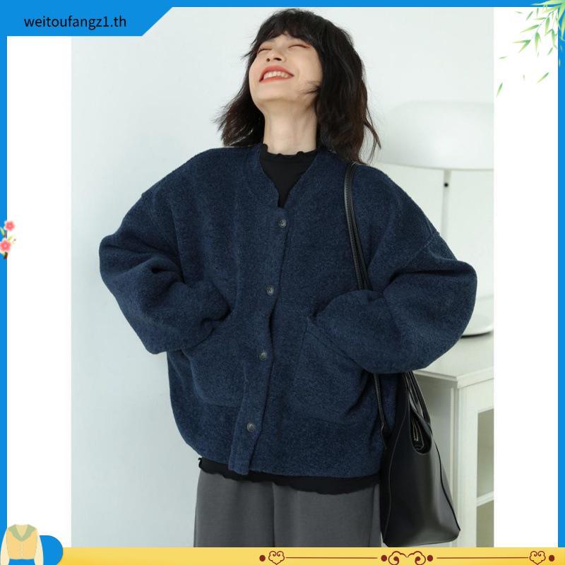 Ruo Bei Xuan เสื้อโค้ทสั้น ผ้าขนสัตว์ ทรงหลวม สไตล์เกาหลี สําหรับผู้หญิง