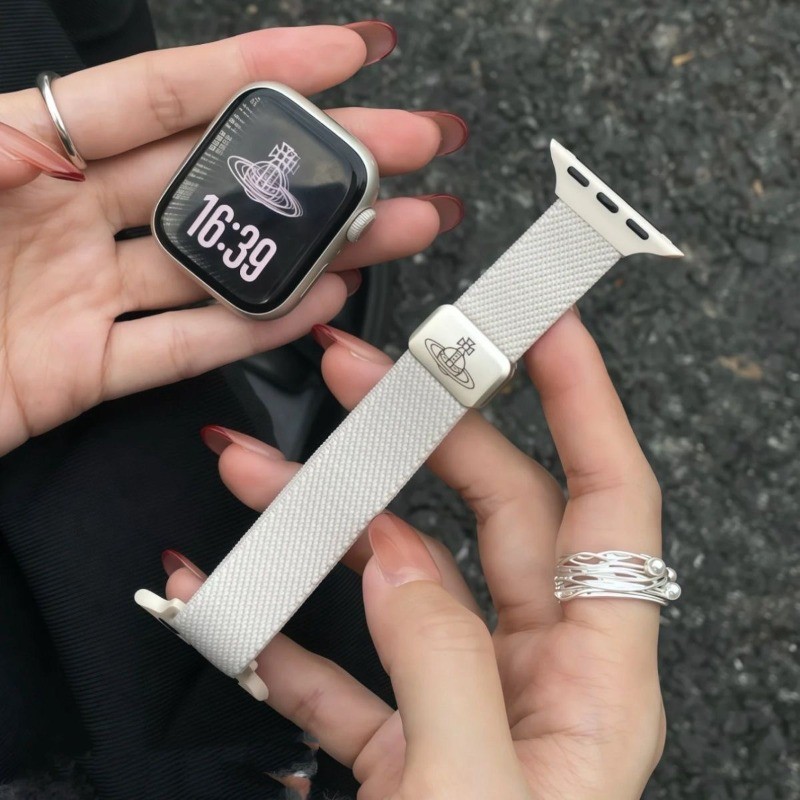 สายไนลอนสําหรับ Apple Watch 38/41/40/42/44/45/46 มม. พร้อมหัวเข็มขัดแม่เหล็กดาวเสาร์ ชุด 11/10/9/8/7/6/5/3/2 หรูหรา