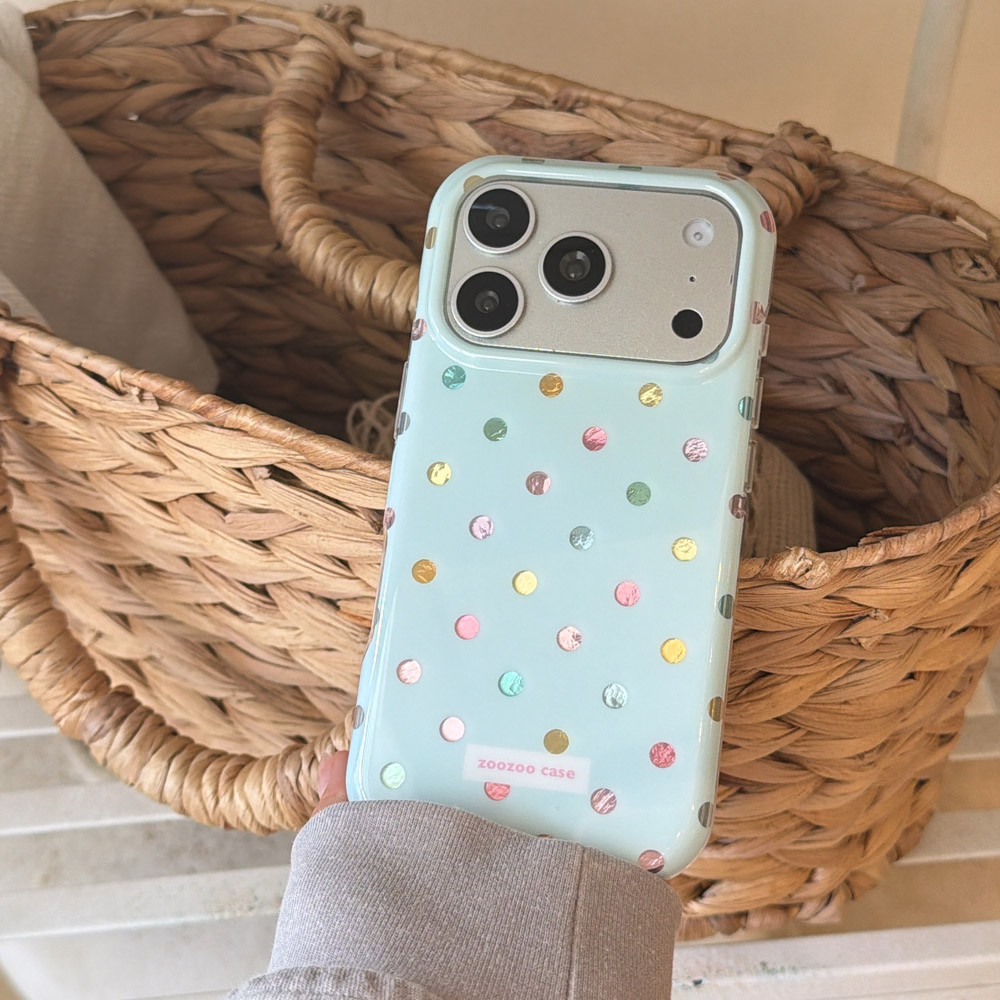เกาหลีสีฟ้าที่มีสีสัน polka dots wave point เคสโทรศัพท์สําหรับ iPhone 17 PRO MAX iPhone 16 15 14 PRO MAX 13 ป้องกัน Funda