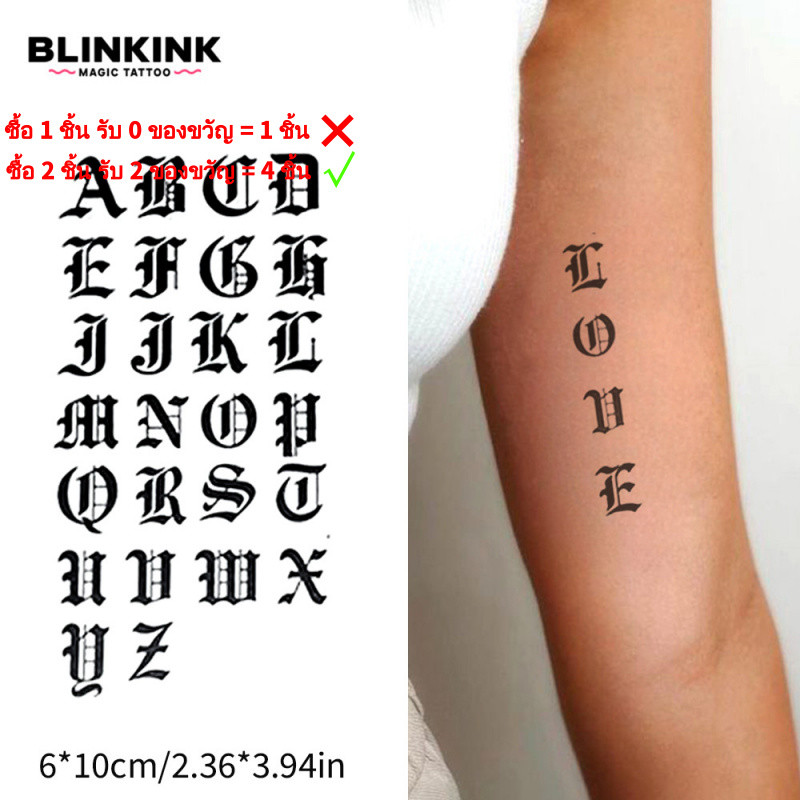 BLINKINK รอยสักชั่วคราว ตัวอักษรภาษาอังกฤษ รอยสักกันน้ํา ติดทนนาน 2 สัปดาห์ รอยสักกึ่งถาวร