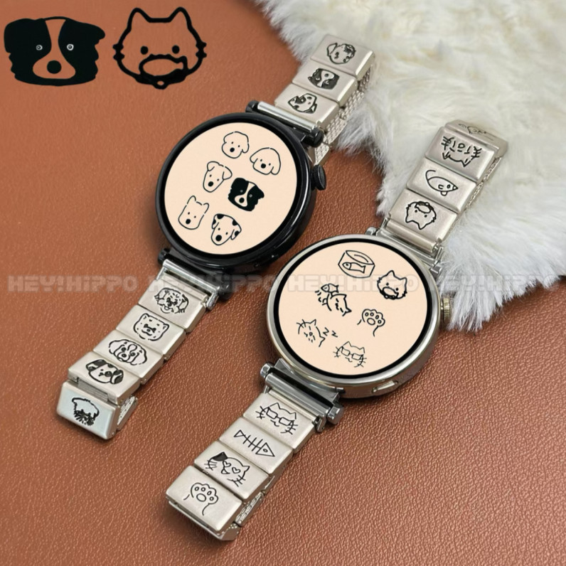 สแตนเลสสายลูกแมวน่ารักสําหรับ Huawei GT6 41 มม./46 มม.และ GT6pro Huawei Watch 5 GT5, GT4, GT2e, GT3pro, GT Runner 2 และ Honor Magic Watch และ Huawei Fit 4 สายนาฬิกาโลหะ