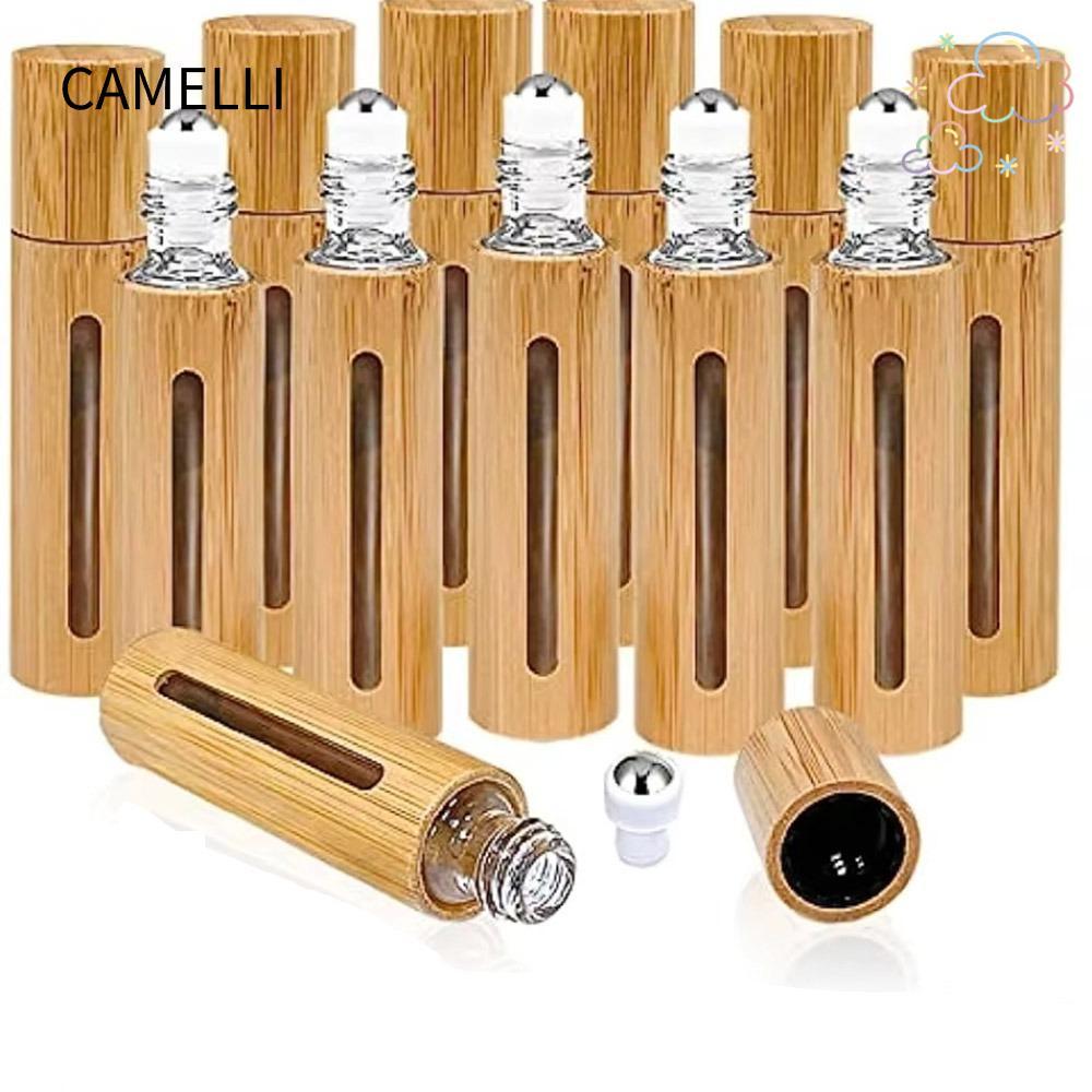CAMELLI ไม้ไผ่ม้วนบนขวด, Mini Travel Kit ขวดลูกกลิ้ง,พร้อมลูกกลิ้งสแตนเลสแบบพกพา 3ml/5ml/10ml/15ml ข