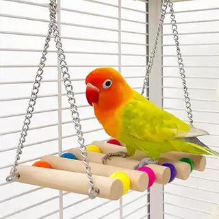 DELIG> 8ชิ้นผสมนกแก้วนกของเล่นParrotการฝึกอบรมของเล่นไม้ธรรมชาติParrot Swing Perchของเล่นBird Cage Climbสัตว์เลี้ยงอุปกรณ์Nice