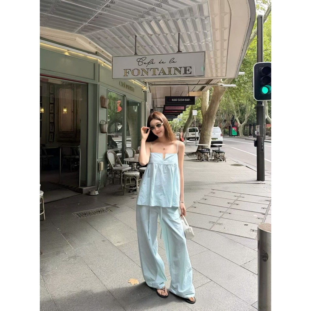 ❤     Y6696 เซ็ท 2 ชิ้น เสื้อสายเดี่ยว งานซิปข้าง สายปรับได้ มาพร้อมกางเกงเอวสมอค แต่งเชือก แฟชั่นเกาหลี TAG Yjia ราคา ถูกที่สุด ดีลบีเคเค แกลเลอรีภาพที่ 6