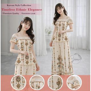 Ilook | [Pre-order] One Set Raudah Matsilk Motif Lengan Pendek Dan Celana Panjang Casual Simple Elegant Style Wanit