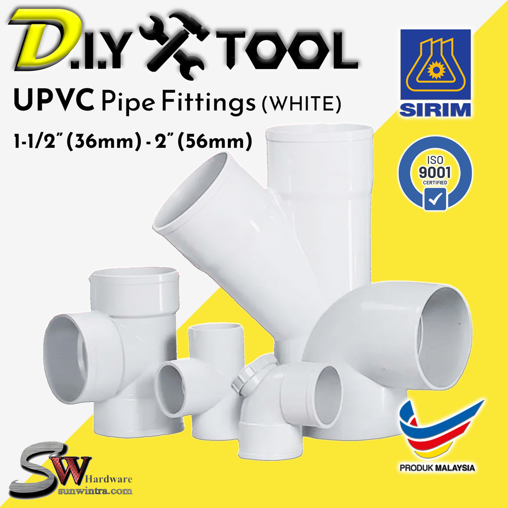 UPVC PIPE FITTING / uPVC FITTING / CONNECTOR สีขาว 36mm / 43mm / 56mm
