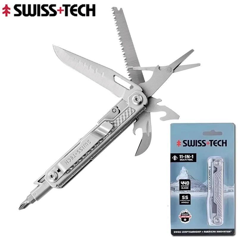 SWISS TECH 11 in 1 กรรไกรไขควงมีดยูทิลิตี้ขนาดเล็กกลางแจ้งแบบพกพา Survival Camping EDC เครื่องมือ Gadgets
