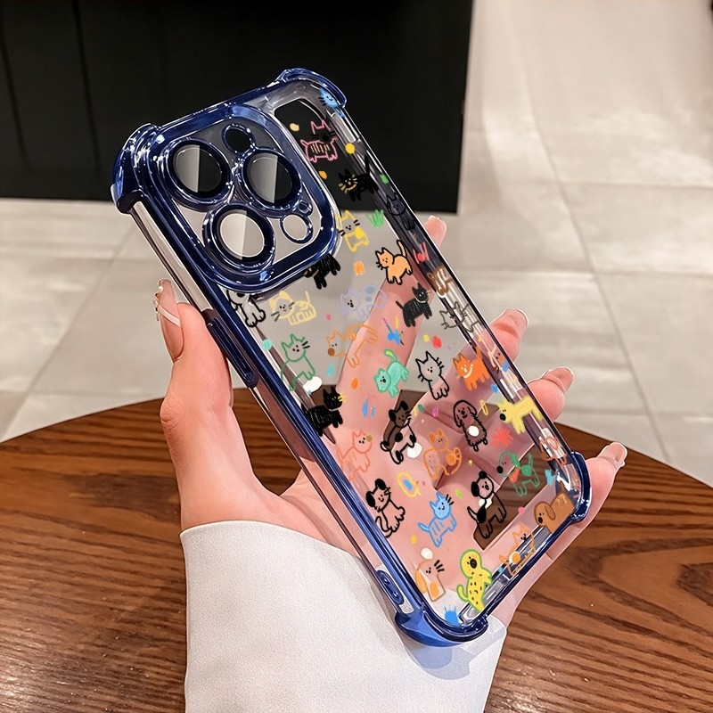 ชัดเจน เคส สำหรับ Oppo A6X A6T A5X A3x A3 A6 A5 Pro A60 A98 A79 A18 A38 A77S A57 A77 A16 A17 A17K A15 A74 A95 หรูหราพรีเมี่ยมน่ารักสุนัขแมวโปร่งใสชุบกันกระแทกกรณีโทรศัพท์นุ่ม