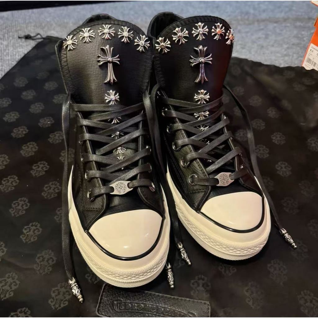 Remake Chrome Hearts Joint รองเท้าผ้าใบหนังแท้ Converse High-Top