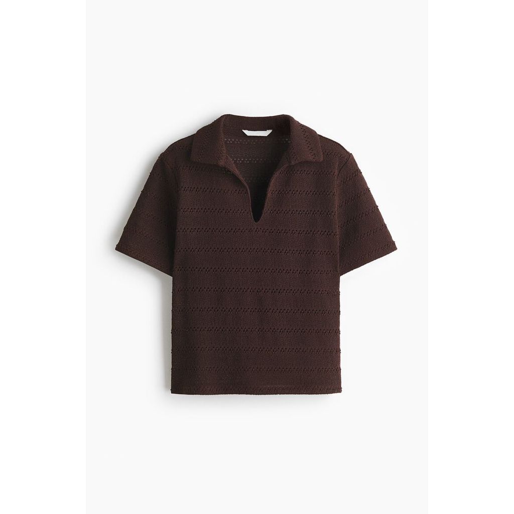H&M(เอชแอนด์เอ็ม) เสื้อโปโลผ้าถักลุคโครเชต์ ผู้หญิง 1342447_1