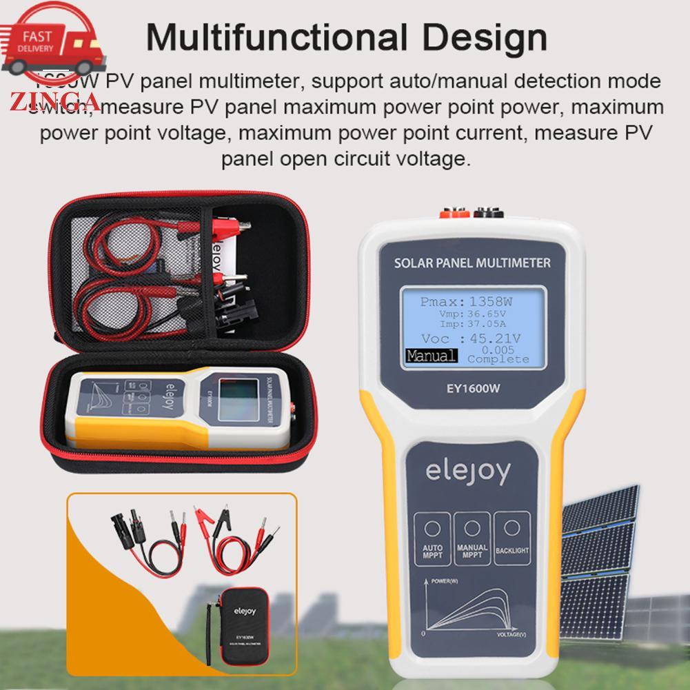 Zinga Zinga 1600W แผงเซลล์แสงอาทิตย์มัลติมิเตอร์พลังงานแสงอาทิตย์ MPPT ทดสอบวงจรเปิดแรงดันไฟฟ้าทดสอบอุปกรณ์จุดพลังงานสูงสุดมิเตอร์ปัจจุบันจอแสดงผล LCD พร้อมแสงไฟ