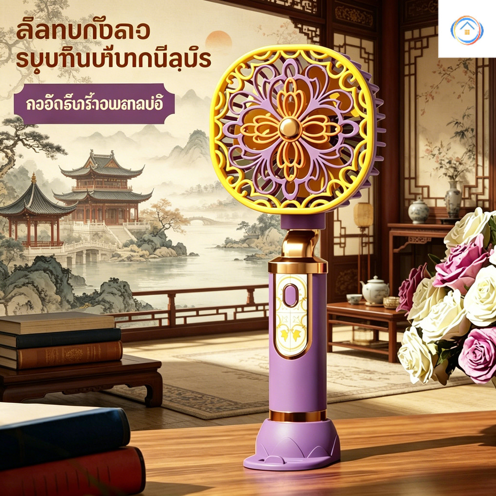พัดลมตั้งโต๊ะมือถือ ลวดลายดอกไม้แบบจีนโบราณ ขนาดกะทัดรัด พกพาสะดวก ชาร์จไฟผ่าน USB มีจำหน่ายในราคาส่ง