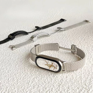 สายรัดข้อมือสแตนเลสลายรวงข้าวสำหรับ Xiaomi Mi Band 10 9 8 Xiaomi Smart Band 10 9 8 สายนาฬิกาโลหะสแตนเลส อุปกรณ์เสริมสำหรับเปลี่ยน
