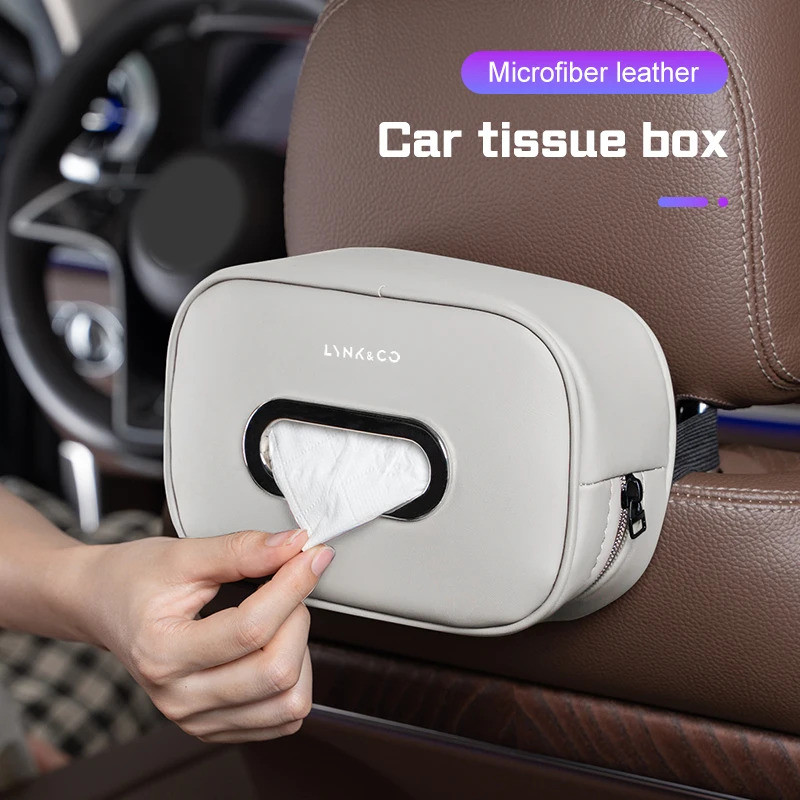 FZCar กระเป๋ากระดาษทิชชูหนังไมโครไฟเบอร์สําหรับ Lynk & Co 01 03 04 05 06 07 08 09 BX11 CX11 EM-P Aut