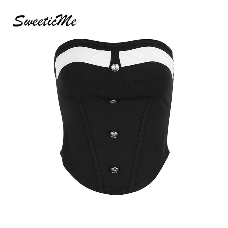 SweeticMe Womens 2026 แฟชั่นใหม่สีดําสีขาวสีคมชัดเสื้อหลอดหรูหรา