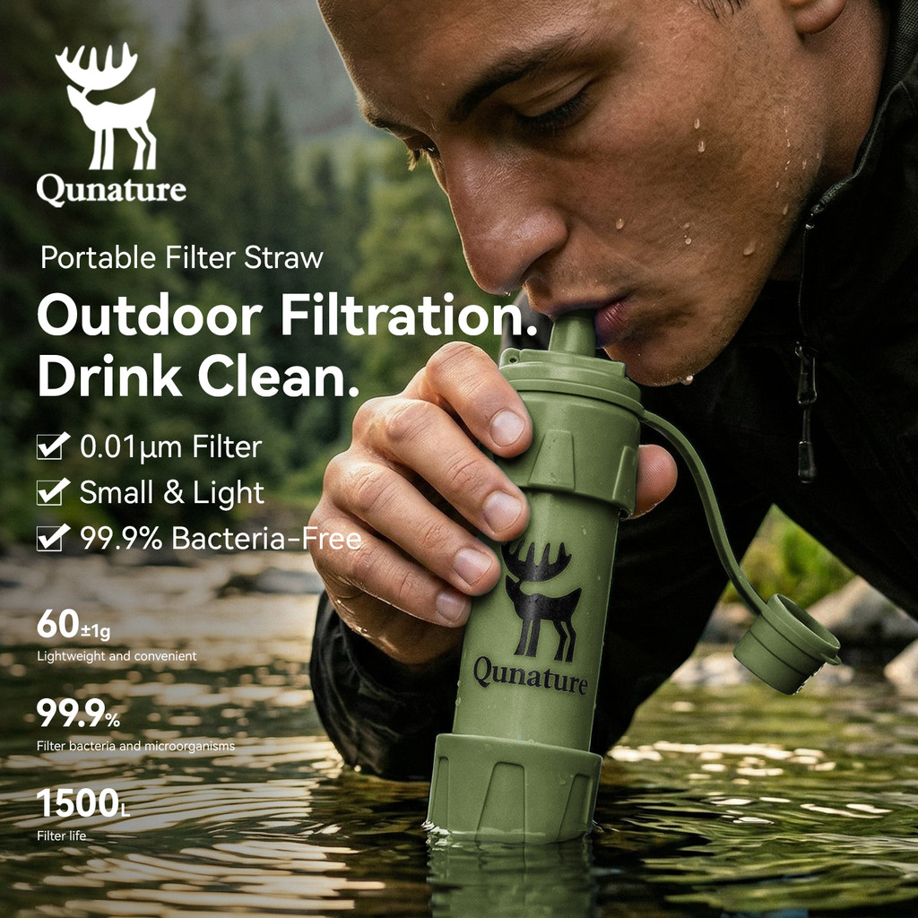 【TH Delivery】Qunature หลอดกรองน้ำพกพา เครื่องกรองน้ำกลางแจ้ง ดื่มได้ทันที น้ำหนักเบา สำหรับแคมป์ปิ้ง เดินป่า เอาต์ดอร์ และฉุกเฉิน