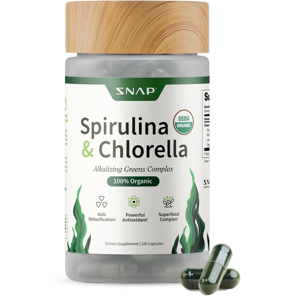 Snap s Organic Spirulina และ Spirulina-Protein-Rich Blue-Green Algae อาหารเสริม Superfood ให้พลังงาน