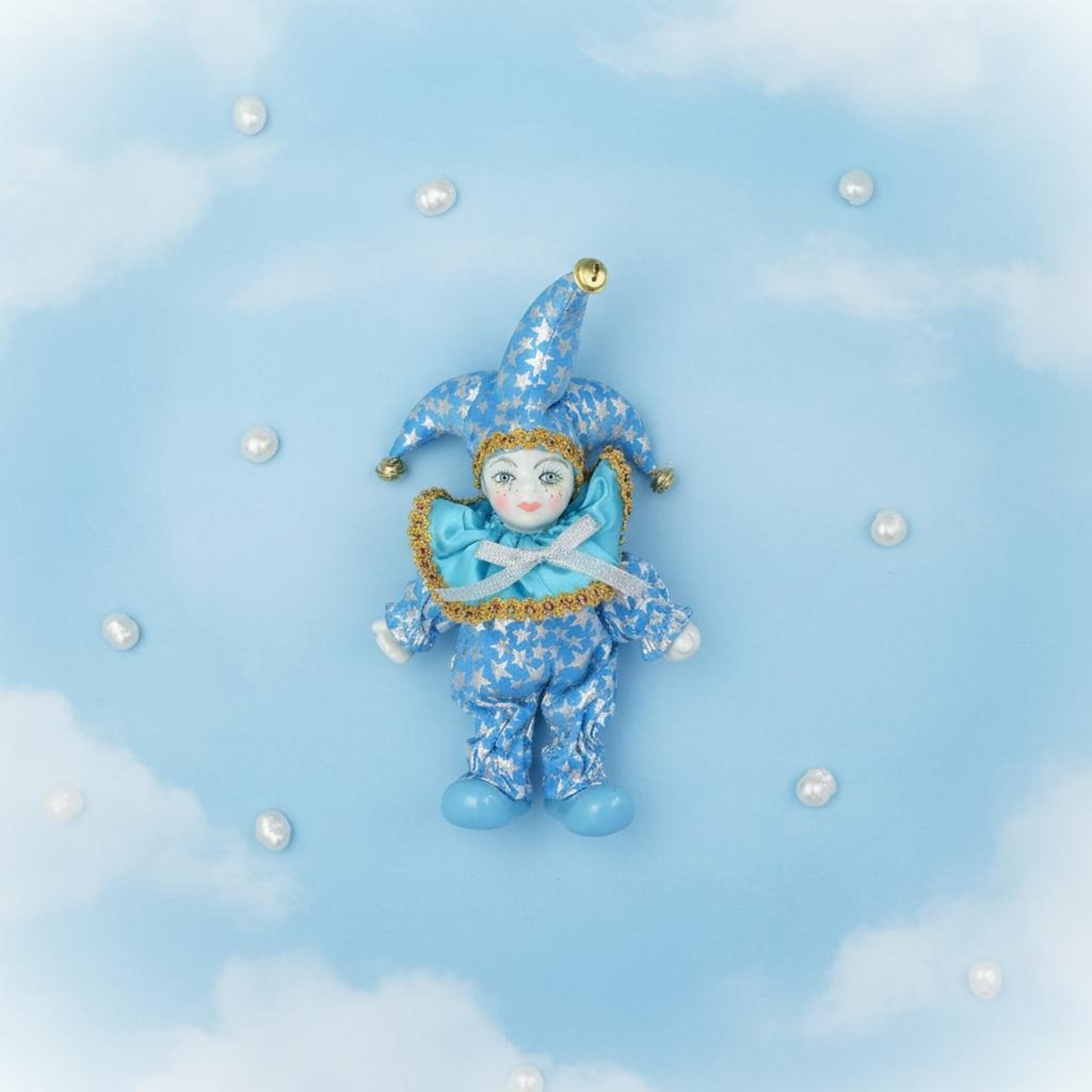 ของขวัญ Idea Blue Jester ตุ๊กตา Glitter Trim รูปปั้น Jester ตกแต่งสําหรับชั้นวางจอแสดงผล