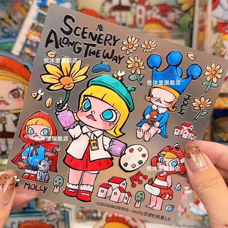 Pop Mart Molly สติ๊กเกอร์ตกแต่งสติ๊กเกอร์แต่งเล็บ diy คอมพิวเตอร์แท็บเล็ตเคสโทรศัพท์คู่มือสติ๊กเกอร์