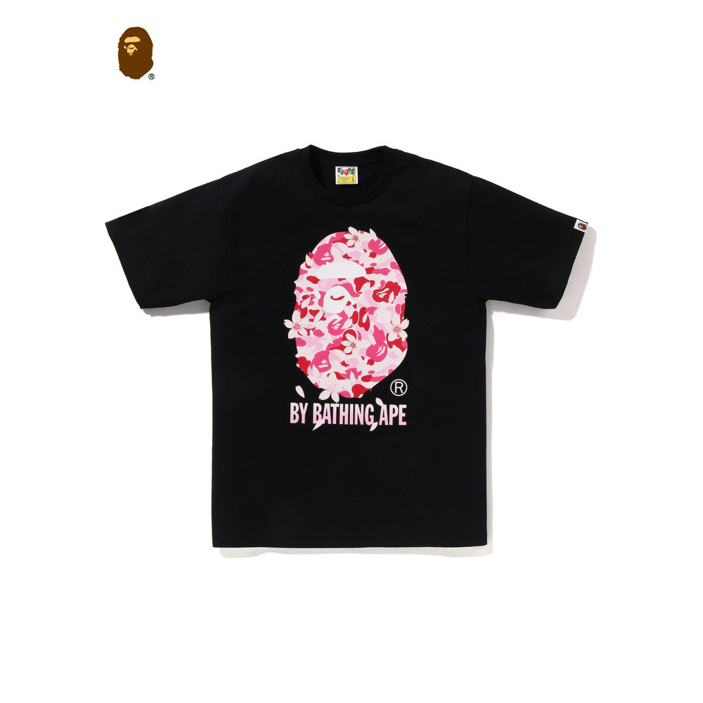 พร้อมสต็อก BAPE Mens Summer Sakura Limited Edition Round Neck Tee Ape Letter Print Short Sleeve Ready Stock คุณภาพสูง 0505