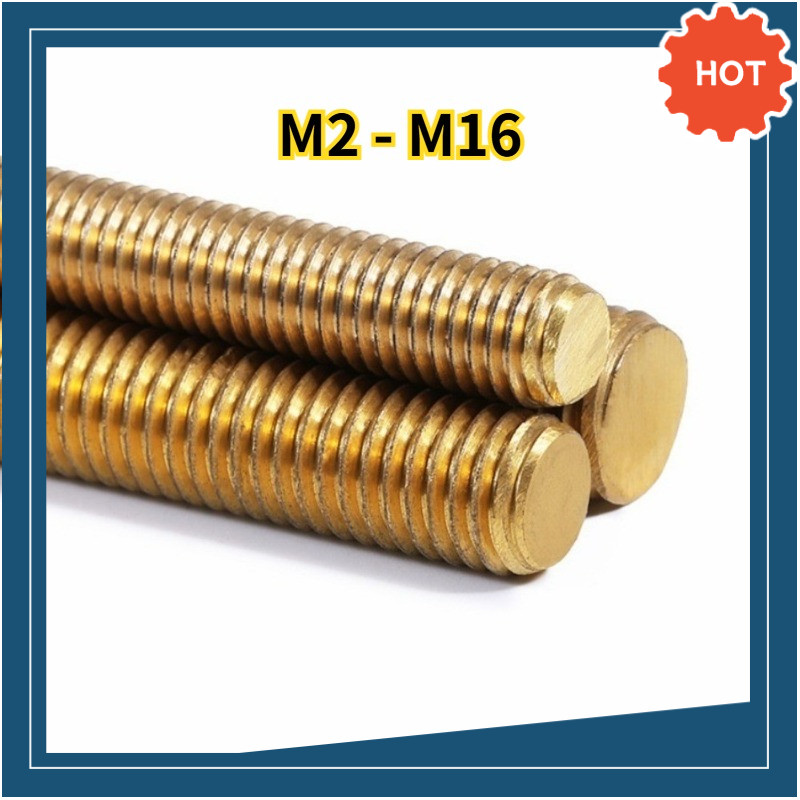 พร้อมส่ง [พร้อมส่ง] สตัดเกลียวตลอด ทองเหลืองแท้ (Brass Stud Bolt) แกนเกลียวมิล เกลียวหยาบ ทนกัดกร่อน ไม่เป็นสนิม M2 - M16 / Brass All Threaded Rod  M2~ M16DX-TH-03