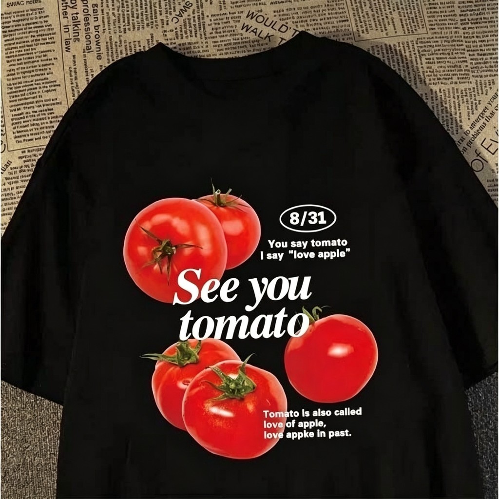 🚚【จัดส่งจากประเทศไทย】เสื้อยืดคอกลมลายมะเขือเทศสุดน่ารัก ระบายอากาศได้ดี สวมใส่สบาย นุ่ม และให้ความอบอุ่น