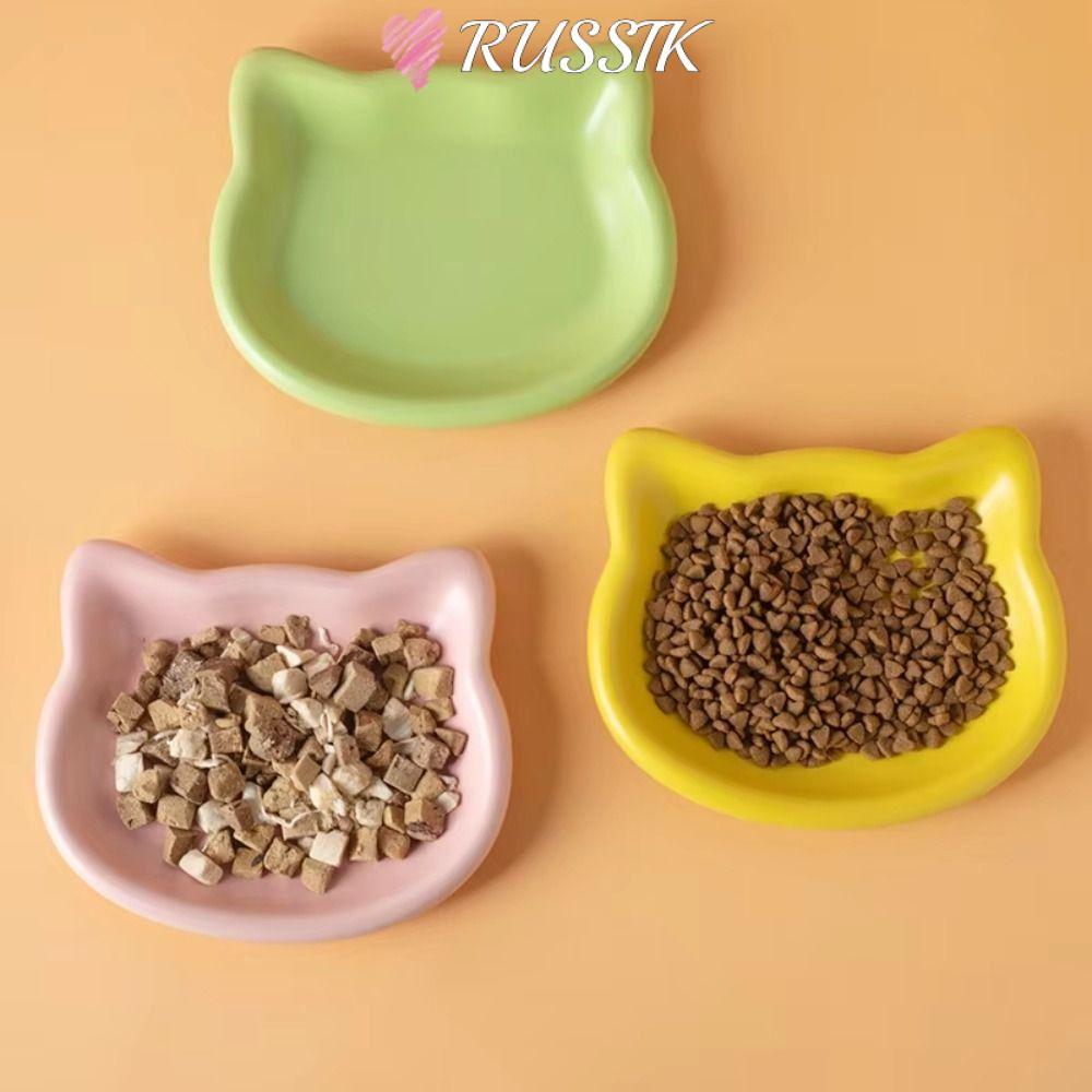 ROUSSIK ชามแมว, ชามอาหารแมวแบบพลิกได้ป้องกันการล่มสลาย, แผ่นแมวพลาสติกกันลื่นน่ารัก, ให้อาหารสัตว์เลี้ยง
