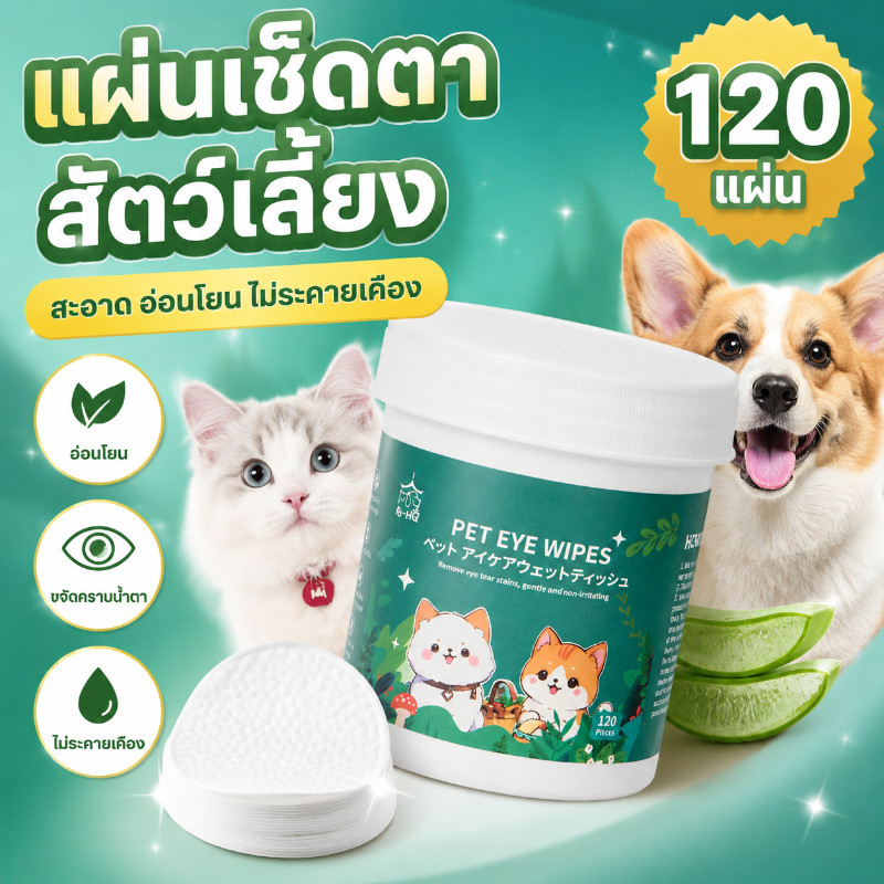 🐶COD🐱ทําความสะอาดสัตว์เลี้ยง แผ่นเช็ดแมว BHQ แผ่นเช็ดตาสุนัขและแมว ทำความสะอาดฟัน ที่หยอดหูแมว ไม่เจ็บหู บรรจุ120 ชิ้น