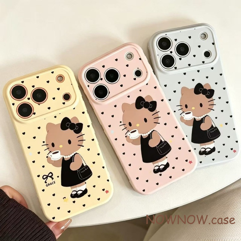 สําหรับ ไอโฟน 17 16 15 14 บวก 13 12 11 มือโปร สูงสุด 7 8 บวก น่ารักสีดําคิตตี้แมวด้านข้างรูปหัวใจหน้าต่างขนาดใหญ่กรณีโทรศัพท์ปกนุ่