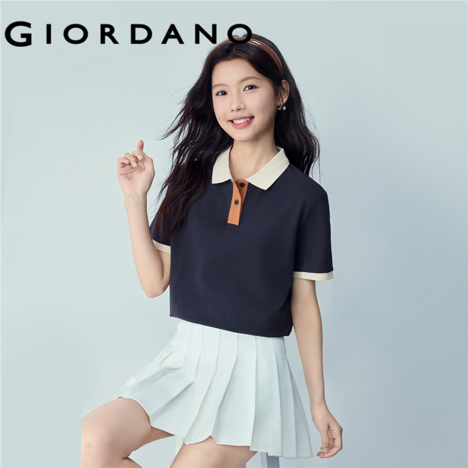 GIORDANO WOMEN Stretchy pique short sleeve​ contrast polo shirt 05316400