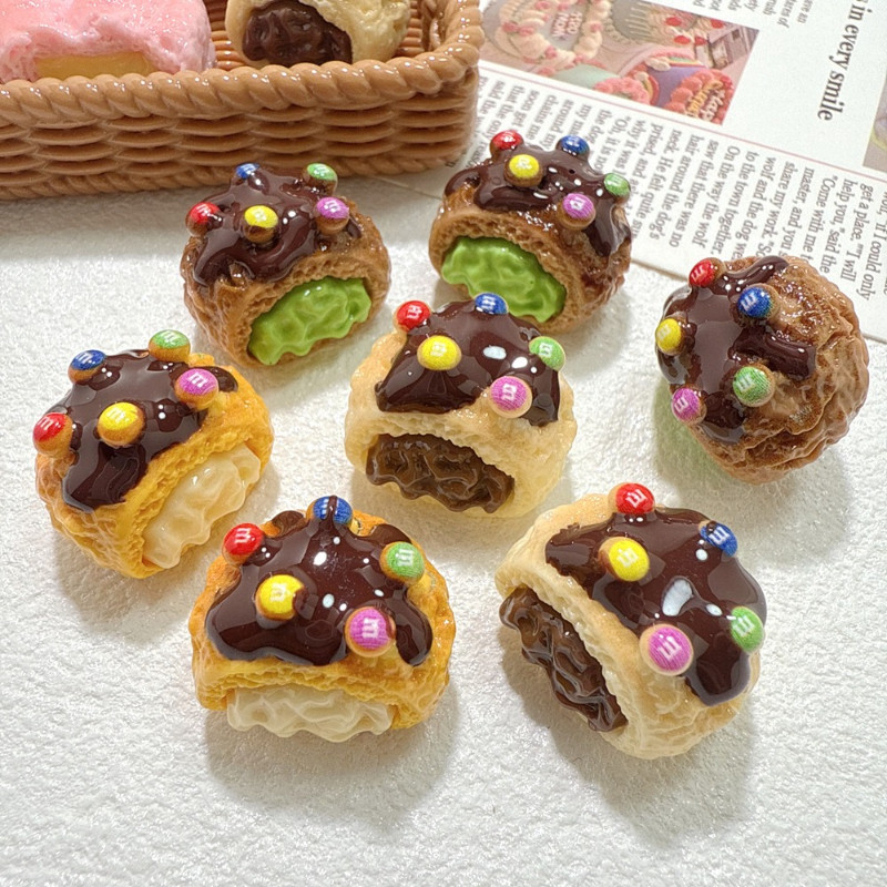 6PCS Jam Mm Candy Bread ช็อกโกแลตครีมอาหารเรซิ่น Charms สําหรับ DIY (14-15)
