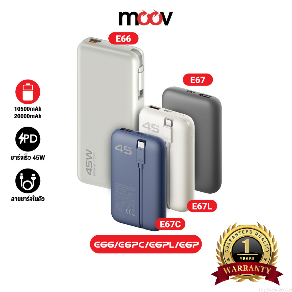 [โค้ดคุ้ม] Orsen by Eloop E66 E67 แบตสำรอง 10500-20000mAh ชาร์จเร็ว PD 45W USB Type-C L-Cable มีสายใ