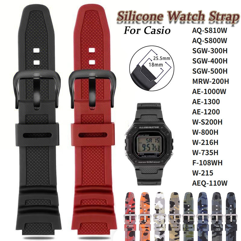 18*25.5 มม.ซิลิโคนสําหรับ Casio AQ-S810W AE-1200 AE-1300 SGW-300 AE-1000W ยางนาฬิกานักเรียนผู้ชายผู้หญิงสายรัดข้อมือ