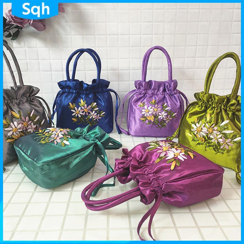 Bri ปัก Floral Buet Bag สําหรับผู้หญิง, กระเป๋าฤดูร้อนที่จับด้านบน, กระเป๋าถือแบบมีเชือกรูด ywr