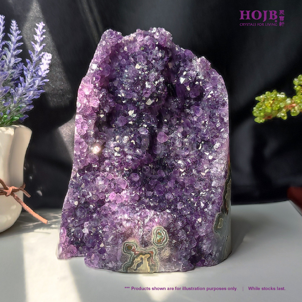 HOJB เกรดท็อปอุรุกวัย Amethyst 6AA Crystal Flower Druze Stone 120x170mm(2.59KG) เพชรสปอร์ต 紫水花6AA Cr