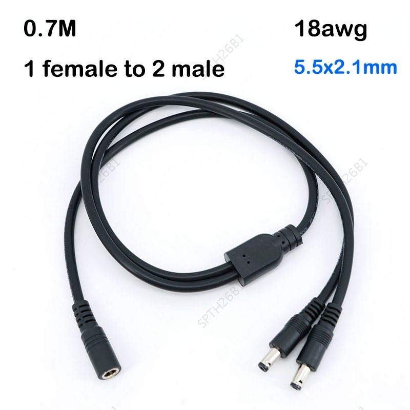70 ซม.18awg 12V DC Power Supply Splitter Plug 1 หญิง 2 ทิศทางชายเชื่อมต่อกล้องสายกล้องวงจรปิดอุปกรณ์