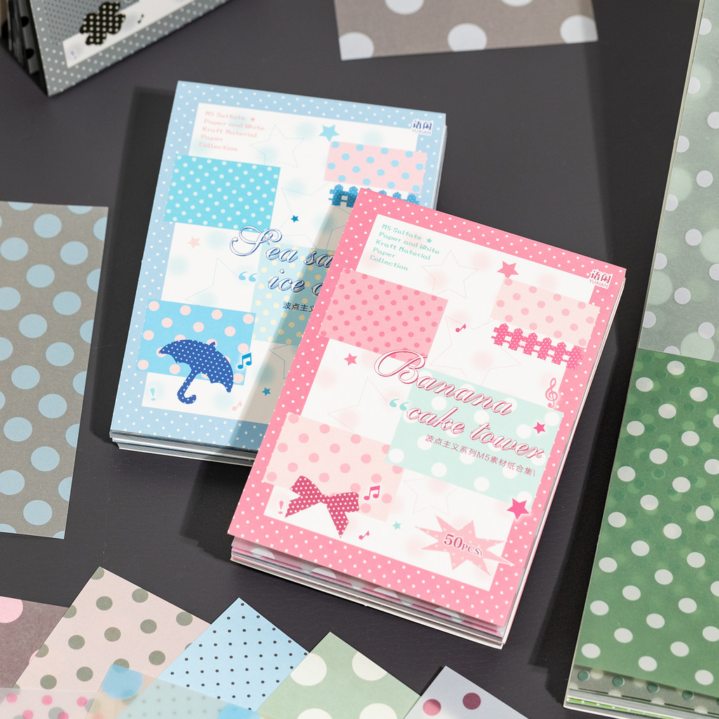 QOUZMO Polka Dot Vintage สมุดภาพกระดาษ 50 แผ่น 74105 มม.M5 Journal ขนาด, วัสดุคู่ Sulfate กระดาษคราฟท์รูปแบบ Polka Dot สําหรับสมุดภาพ Collage บัญชีมือตกแต่ง