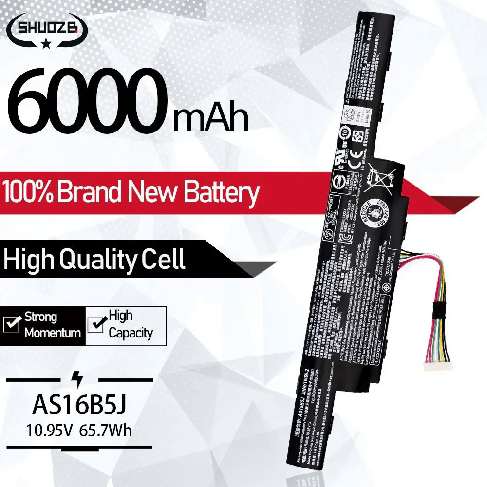 NEW AS16B5J AS16B8J Laptop Battery For Acer Aspire E5-575G Series E5-575G-53VG 3ICR19/662-2 11.1V 65