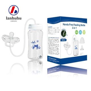 LANHUHU Hands-Free Baby Bottle, 300ML 3-in-1 Milk Storage Bottle, with Straw Brush Wide-neck Gravity Ball Feeding Bottle