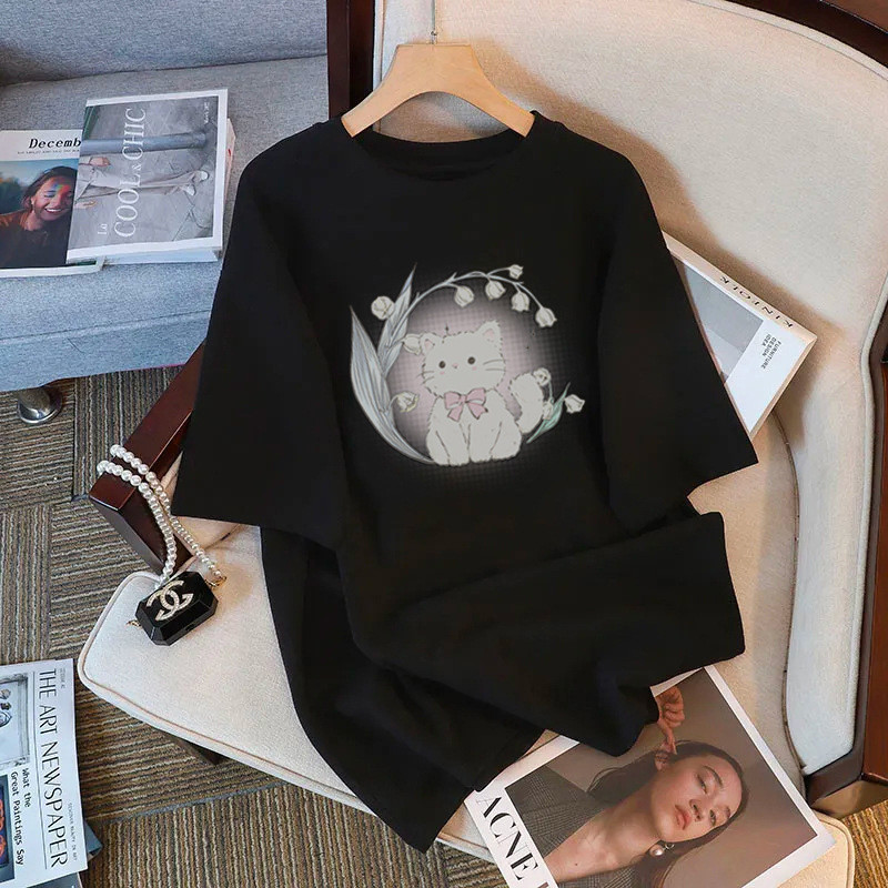 2026ฤดูร้อนการ์ตูนแขนสั้นเสื้อยืดผู้หญิงผ้าฝ้ายแท้แฟชั่นสไตล์ใหม่สีขาวหลวมSlimmerดูเสื้อยืดออกแบบNiche Top COD 2026แฟชั่นสบายๆQN0F