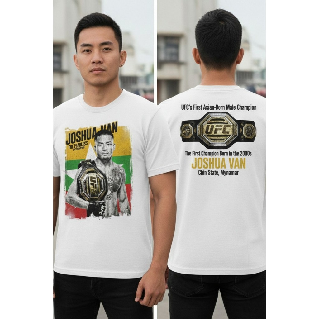 สื้อยืด Joshua Van UFC Champion T-shirt พิมพ์ลายธงชาติเมียนมาร์