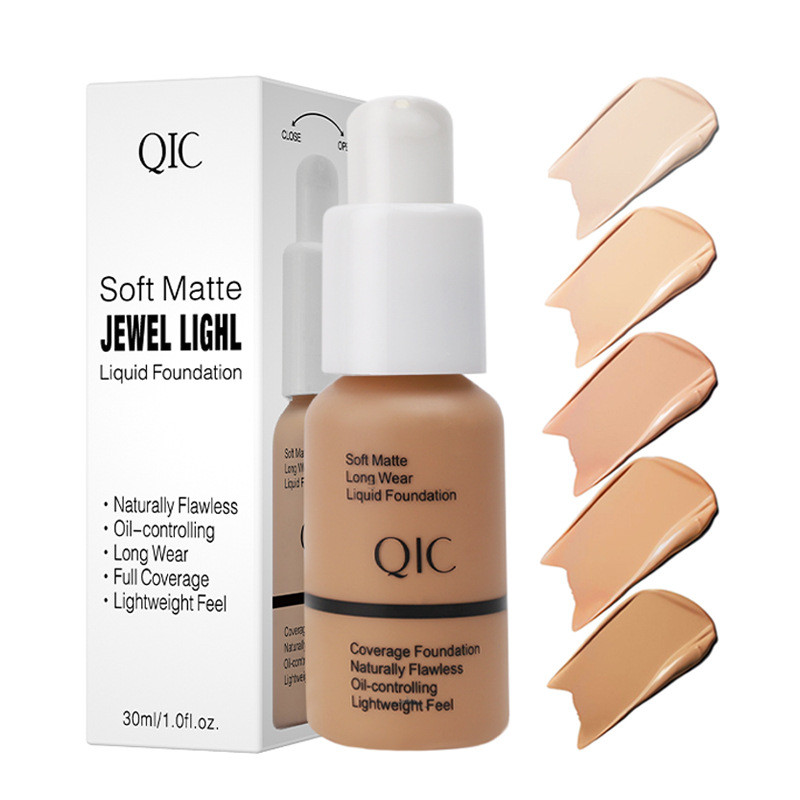 QIC Qini สีคอนซีลเลอร์ Liquid Foundation Brightening Moisturizing Oil Control บริการข้าวสาลี Bronze 