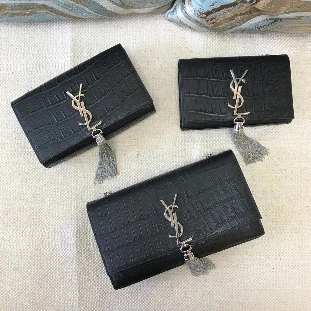 Flip พู่กระเป๋า YSL Saint Laurent Woods หนังแท้ กระเป๋า Tote และ Messenger สำหรับสะพายและถือ จัดส่งฟ