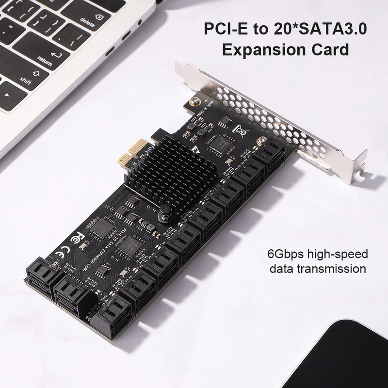 SA3112J อะแดปเตอร์ PCIE 20/16/12 พอร์ต PCI-Express X1 ถึง SATA 3.0 การ์ดขยาย 6Gbps ความเร็วสูงเพิ่มบ