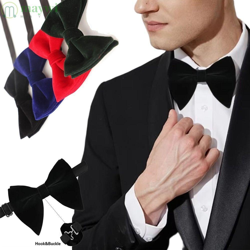 MAYWI Bowtie ขนาดใหญ่ สไตล์ทักซิโด้ ทำจากกำมะหยี่สีดำ สำหรับงานพิธีและแฟชั่น