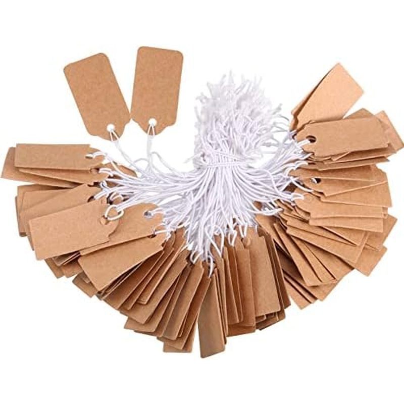 300 Pieces Kraft Price Tags with Elastic Hanging String Writable Blank Price Labels Small Marking Di