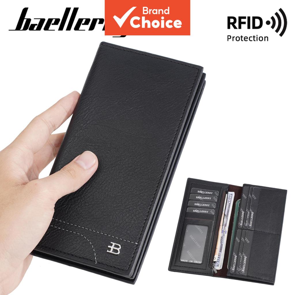 Baellerry Long Bifold Wallet Mens Pu Leather Rfid Blocking Card Holder Purse