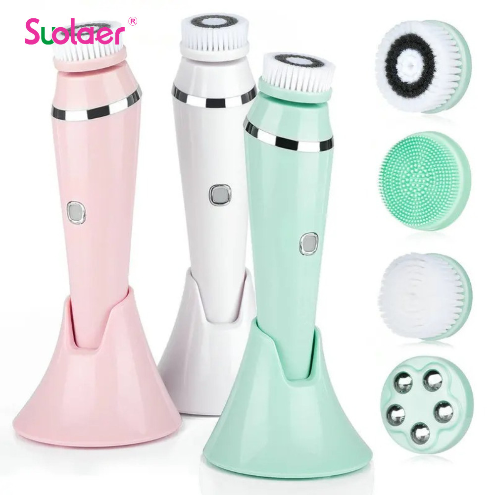 4 in 1 แปรงล้างหน้าไฟฟ้าแบบชาร์จไฟได้กันน้ํา Spin Sonic Exfoliator Face Scrubber Cleanser