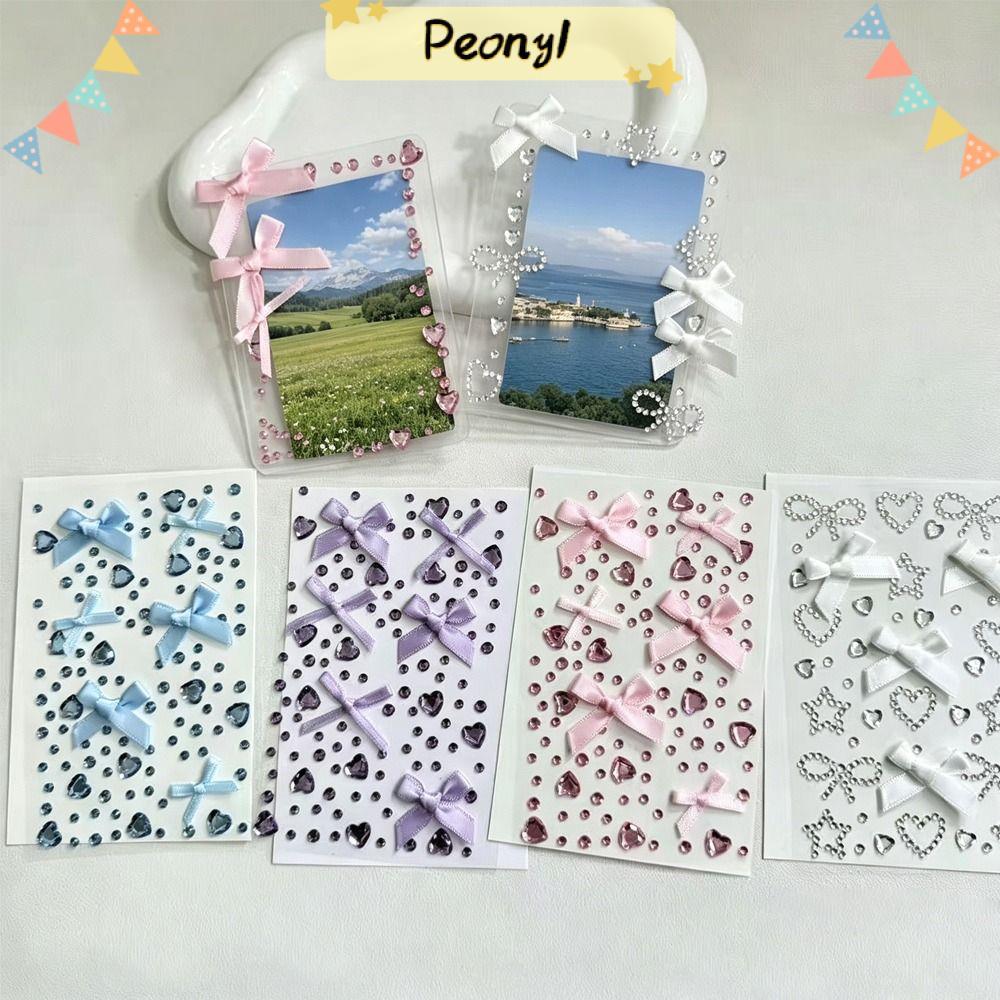 PEONY Bowknot Photocard Sticker, Waterproof Glitter Sparkling Face Gem Sticker, Craft Shiny DIY Face